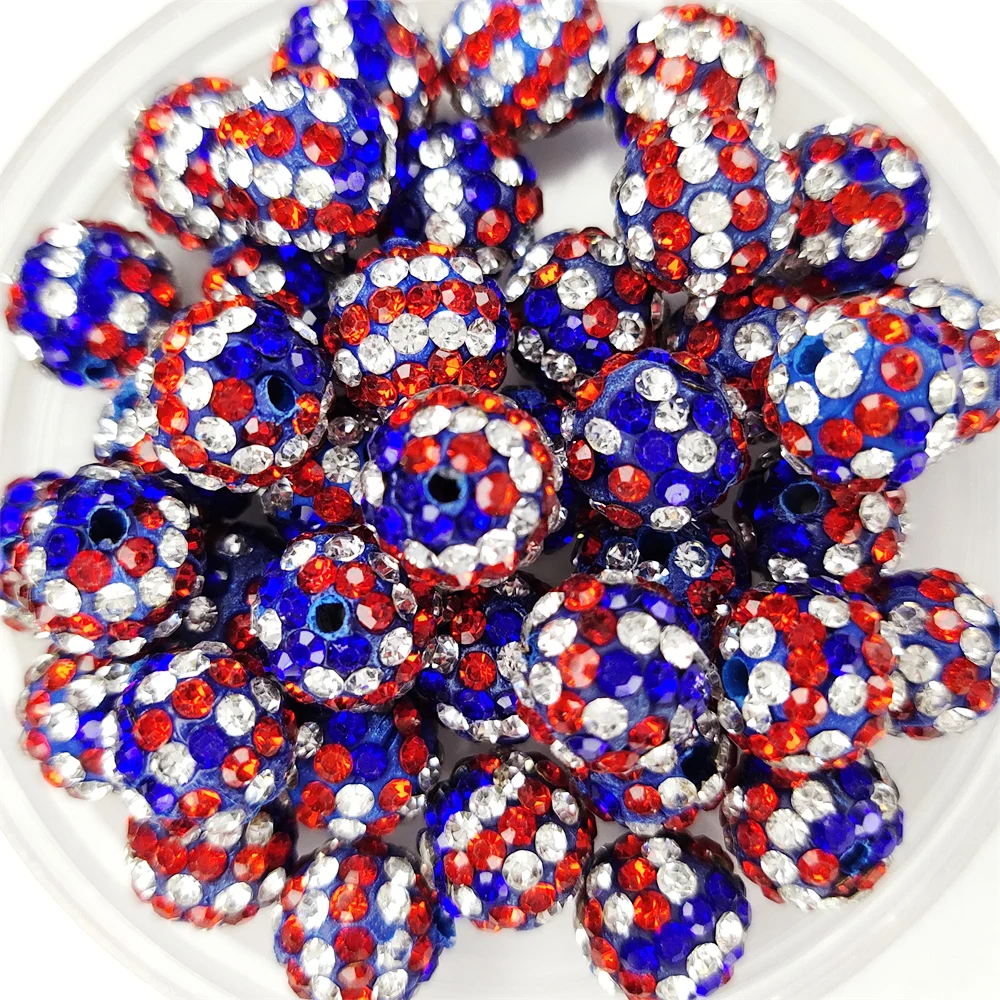 AAAA + качество 10 мм Флаг США 6-рядные Стразы с 2 отверстиями перфорированные глиняные бусины Шамбала «сделай сам» для браслета Подвески ювелирных изделий Аксессуары