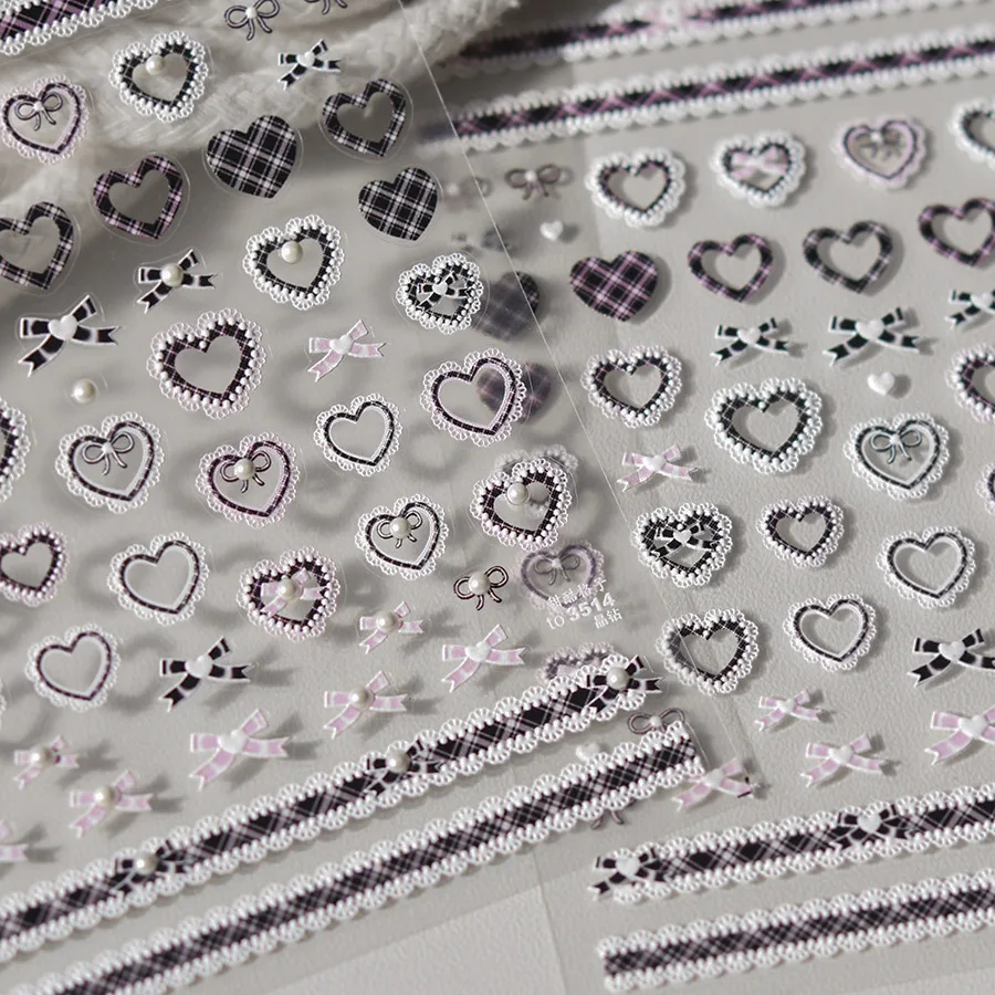 Милые Черные и розовые сетчатые кружевные 3D Самоклеящиеся наклейки для дизайна