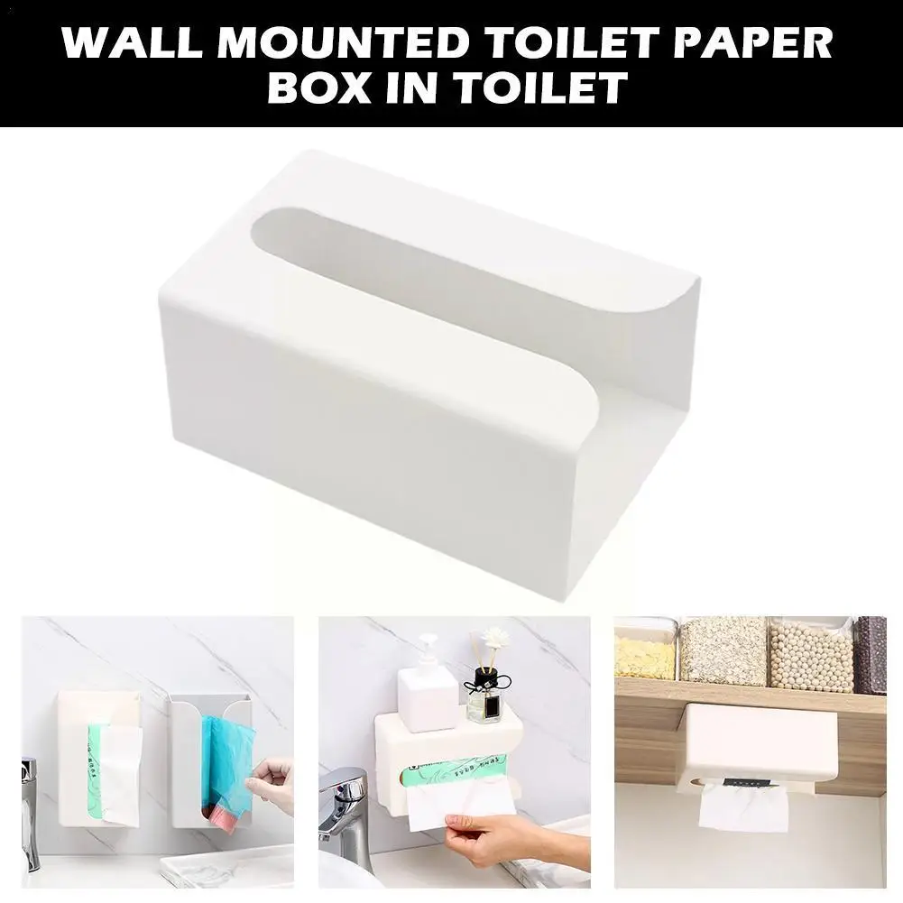 

Toilet Paper Holder Wall Mounted Tissue Box Bathroom Self-adhesive Paper Roll Rack Shelf Storage Phone Organizer R5Z8
