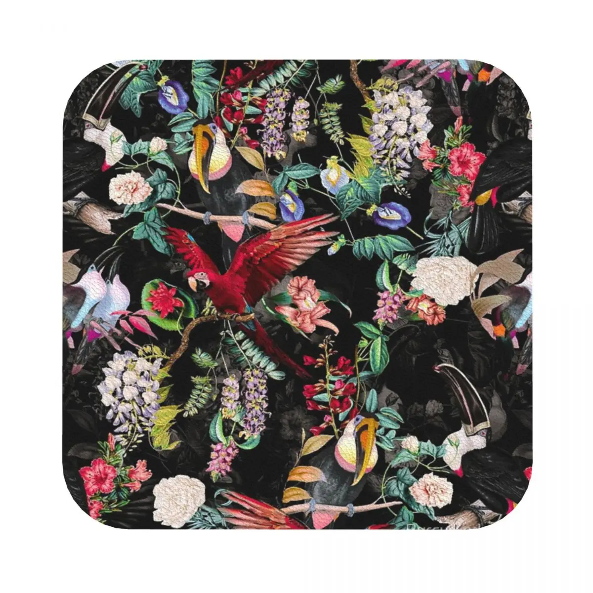 

Floral And Birds Leather Coaster Set of 4 10x10 cm Kitchen Multi-style