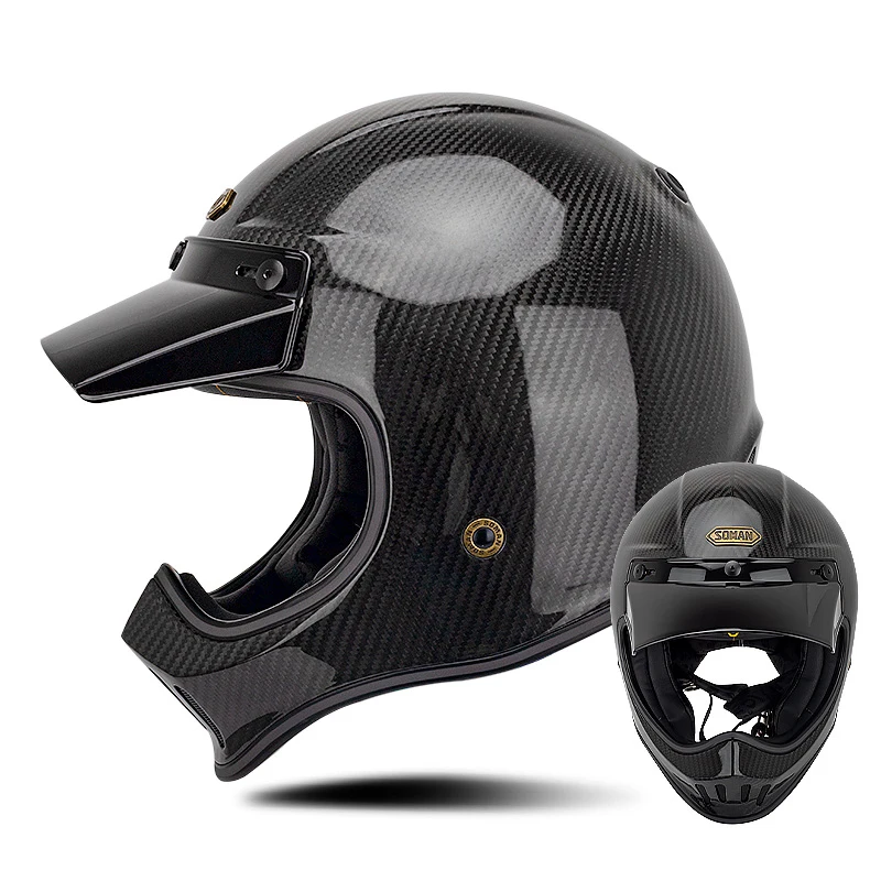 Шлем мотоциклетный Полнолицевой из углеродного волокна в стиле ретро - купить по