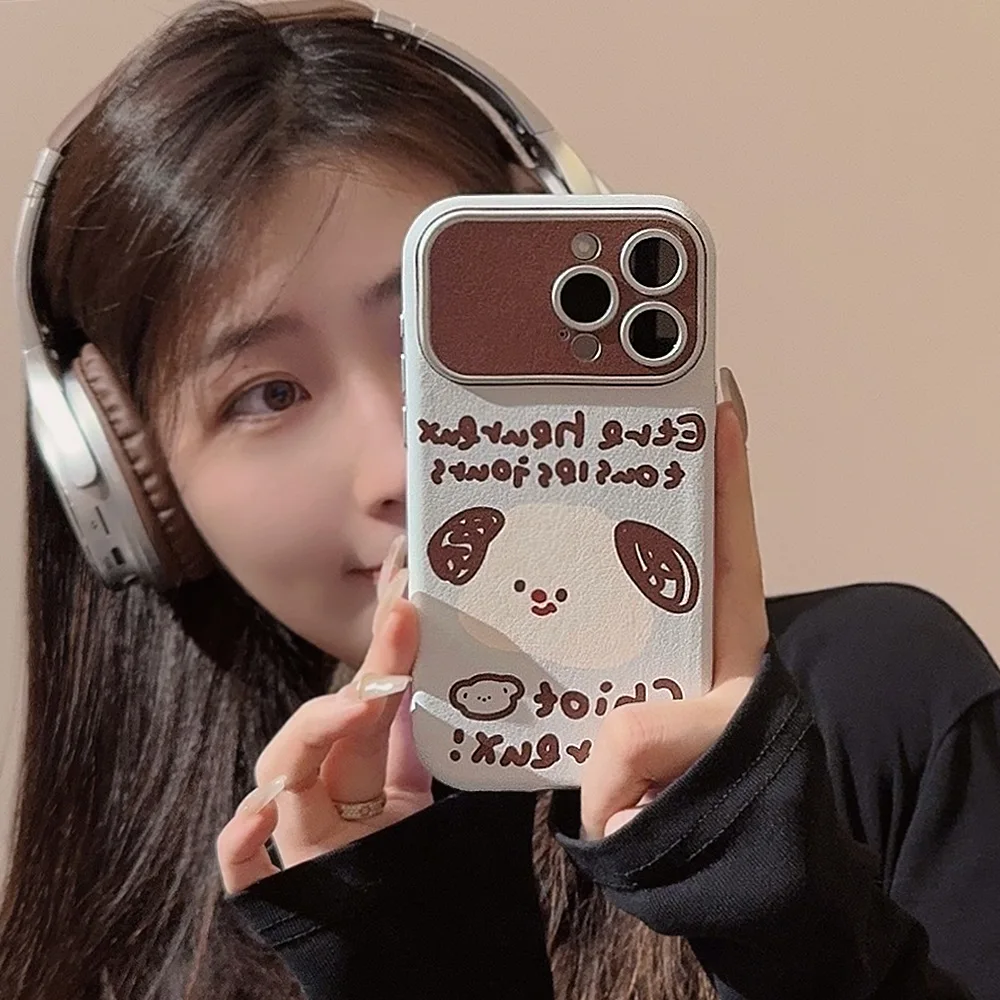 Funny Graffiti smile bear puppy art Plating Phone Case For iPhone 15 14 13 12 11 Pro Max Plus Cute Cartoon Soft Cover