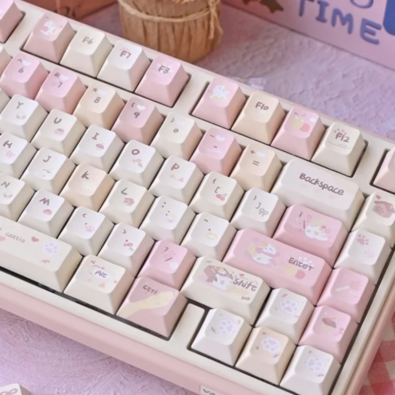 Фото Karami Keycap пятисторонняя термосублимация PBT Материал 131/138 клавиш Вишневый профиль розовые милые колпачки для механической клавиатуры №5