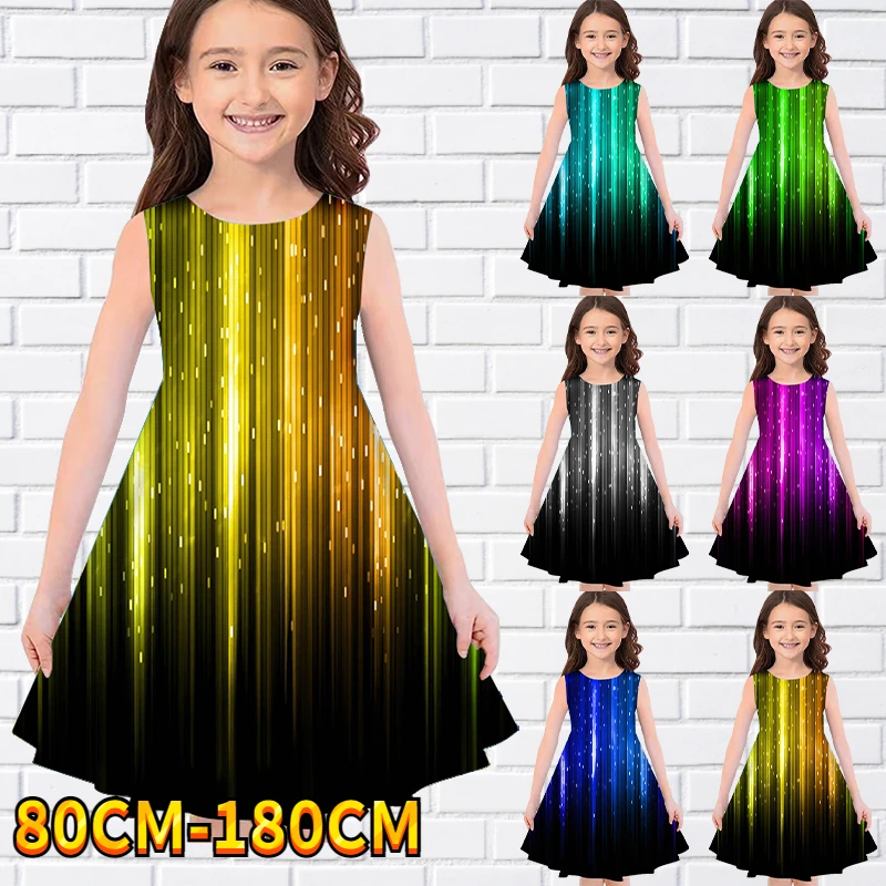 

Kids Little Girls Sleeveless Dress Girls Dress 3D Kids rainbow Print Daily Casual Cute Sweet Over Knee Sleeveless Dress 80-180CM
