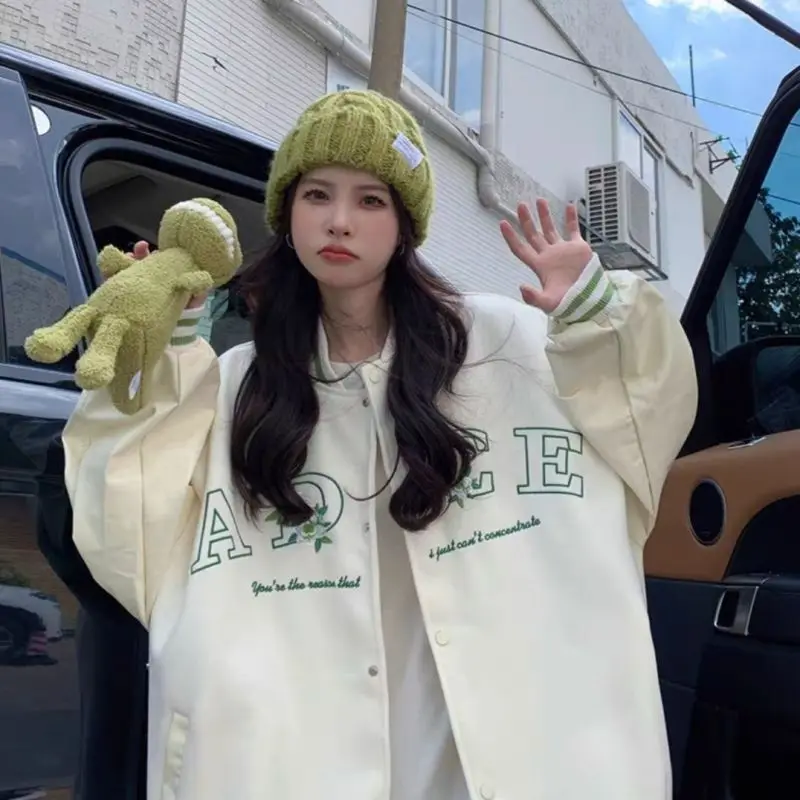 

Harajuku Letterman Varsity Jacket Women Oversize Baseball Uniform Korean Fashion Streetwear Bomber Coats Aesthetic College Tops
