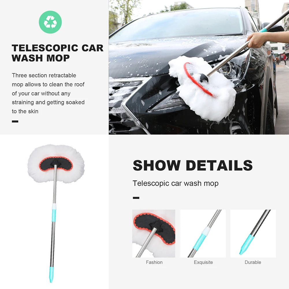 

Car Wash Brush With Long Handle 95cm Telescopic Stainless Steel Handle Microfiber Car Wash Mop Non-Scratch Home Car Washing Tool