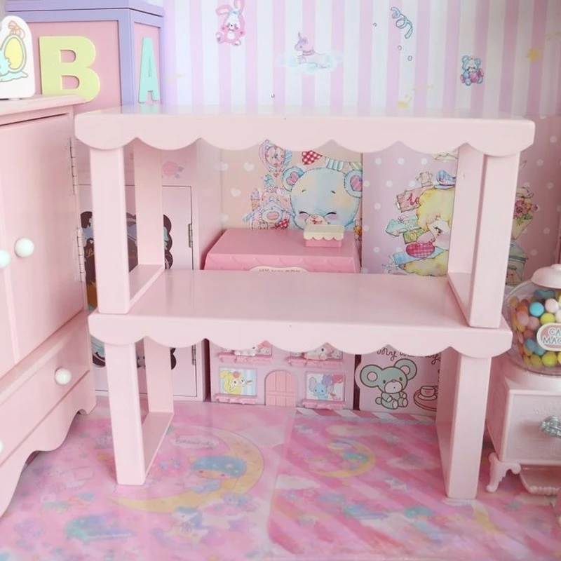

Wooden Pink Lace Storage Rack Desktop Can Be Stacked Storage Box Wave Edge Doll Doll Decoration Girl Heart Room Decoration
