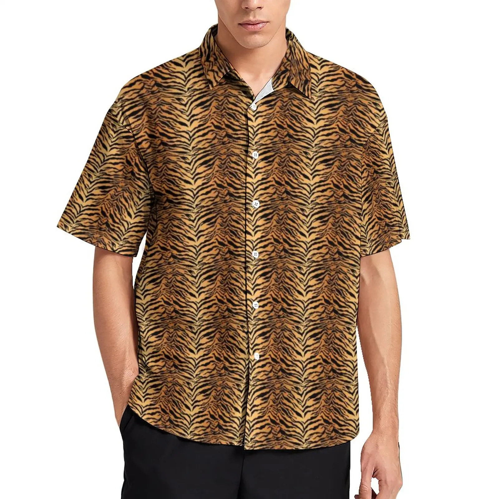 

Повседневные рубашки в полоску с принтом тигра, Пляжная рубашка с рисунком диких животных, Гавайские блузки в стиле Харадзюку, Мужская графика, 3XL, 4XL