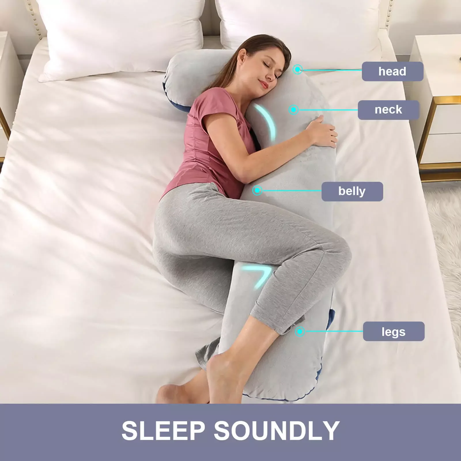 

Pillows for Side Sleeping J Shaped Maternity Body Pillow for Pregnancy Soft Pregnancy Pillow Jersey or Velvet Cover