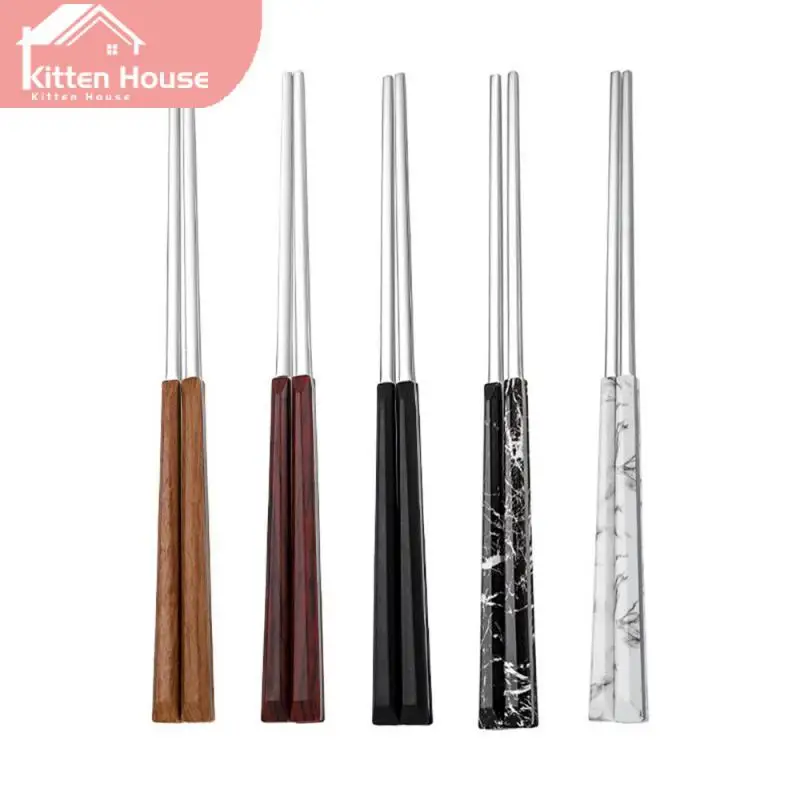 

Household Chopsticks Set Practical Beautiful Long Chopsticks Non-slip Tableware Wood Grain Handle Single Person Chopstick