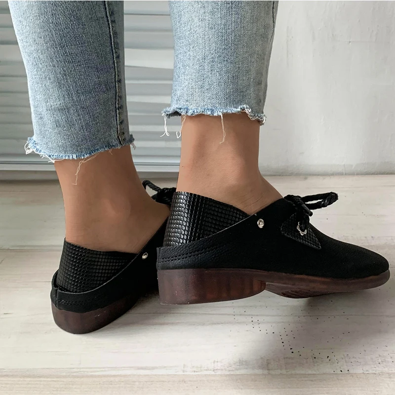Soft Artificial Leather Loafers Woman Retro Lace Up Low Heel Dress Shoes Ladies Brand Design Wing Derby Flat Zapatos De Mujer