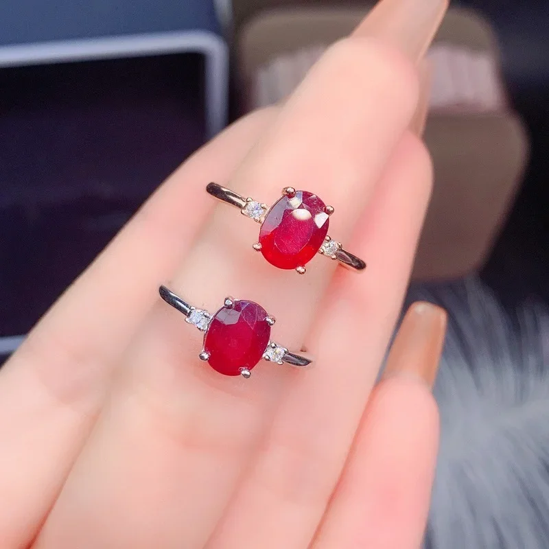 100% натуральный рубиновый камень 6*8 мм стерлинговое серебро 925 пробы обручальные