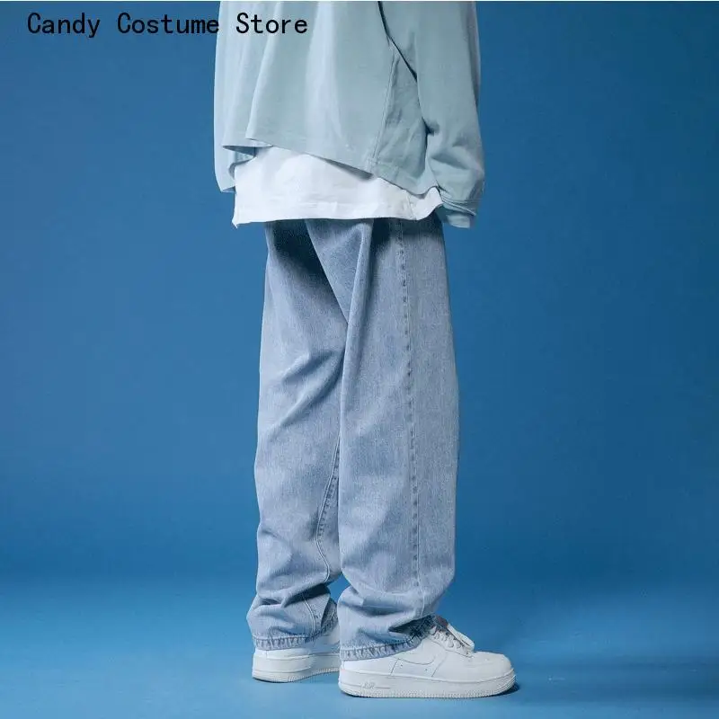 Denim Trousers Straight Jeans Men Wide Pants Hip Hop Loose Streetwear Male Casual Solid Color Wide Jeans Man Pants Street Style