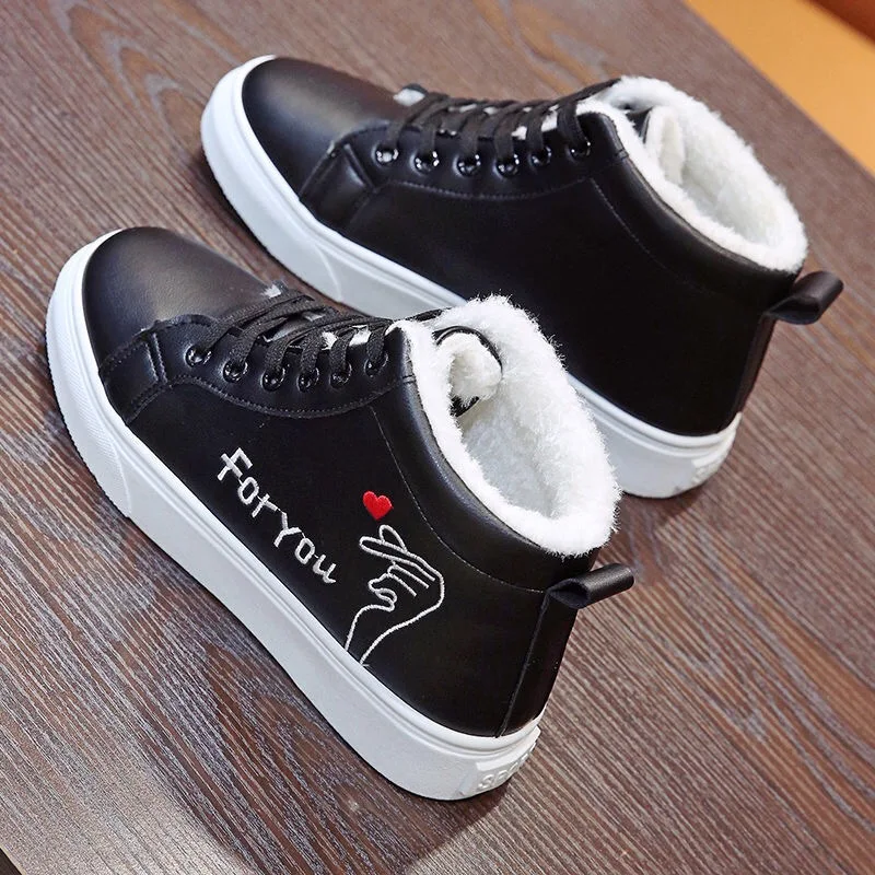 Женские ботильоны на шнуровке теплые плюшевые кроссовки из ПУ кожи