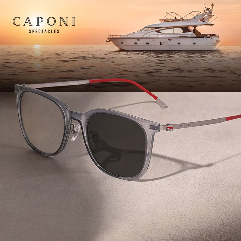 CAPONI New Fashion Men's Sunglasses Polarized Photochromic Gradient Alloy Outdoor Sun Glasses UV400 Original Brand Shades BS1360