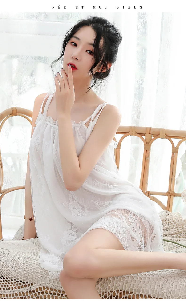 Lingerie Large Size Sexy Temptation Lace Sling Pajamas Suit Nightdress Loose Homewear