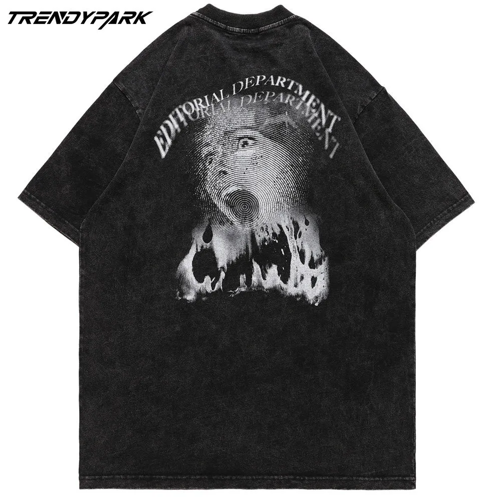 

Мужская хлопковая футболка с коротким рукавом, круглым вырезом и принтом готических огней