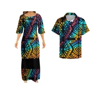 custom pattern fashion women club bodycon dresses samoan puletasi polynesian traditional tribal new design dress 2 piece set