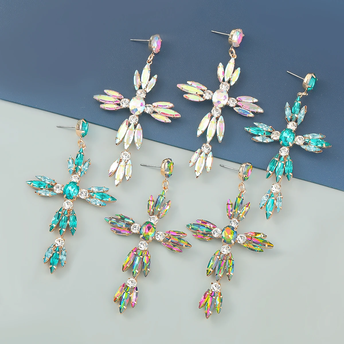 

DOINGPRO New Trend Metal Rhinestone Cross Dangle Earrings Summer Party Shiny Statement Earrings 2022 Women's Earrings