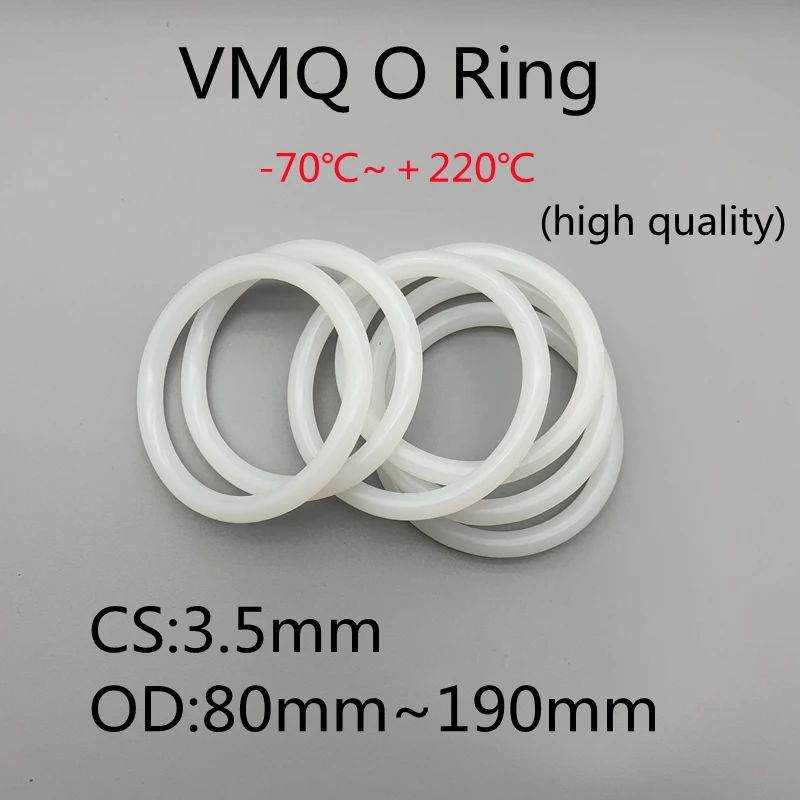 

10Pcs VMQ O Ring Seal Gasket CS 3.5mm OD 80 ~ 190mm Silicone Rubber Insulated Waterproof Washer Round Shape White Nontoxi