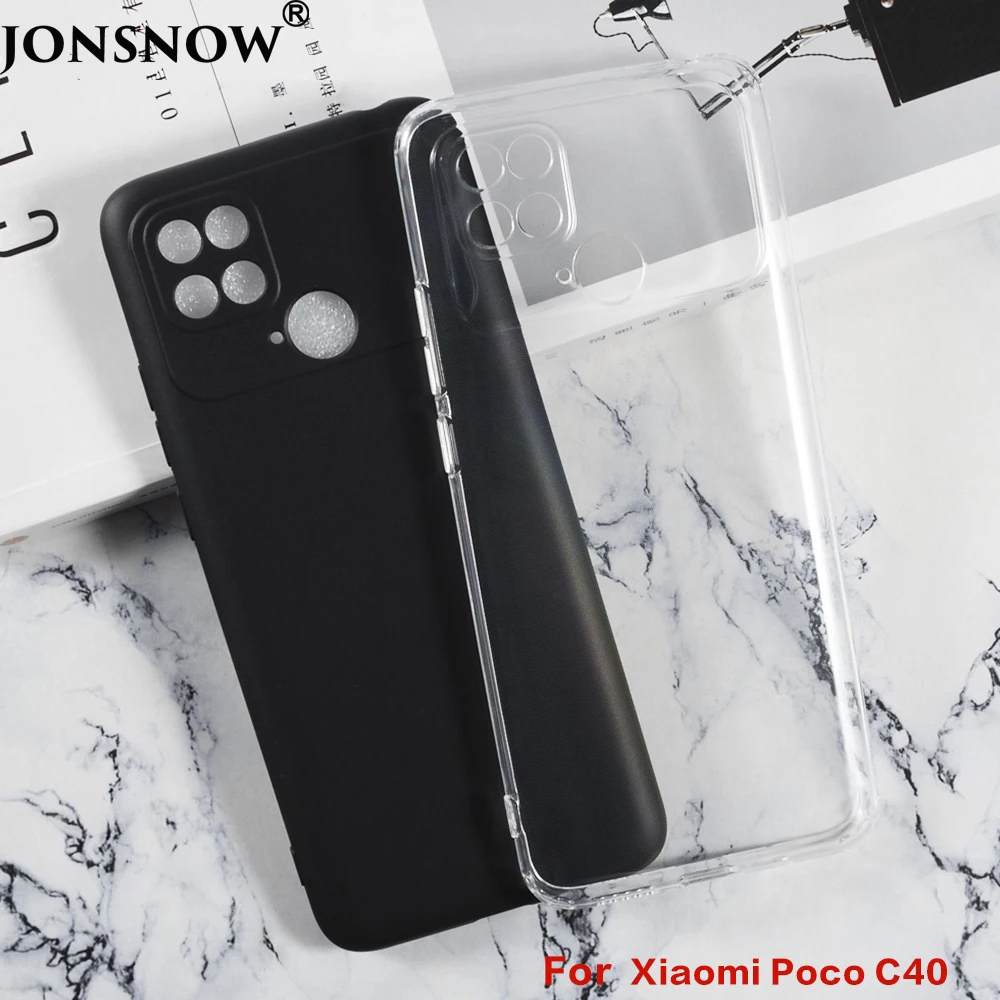 

for Xiaomi Poco C40 Cases Slim Matte Transparent Black Soft Capa Anti Drop Protective Cover Bumper Coque Funda