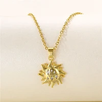 sun necklace stainless steel necklace for women gold metal sun pendant necklaces choker collier femme 2022 fashion jewelry