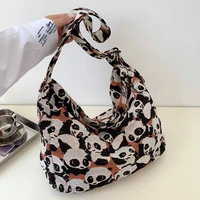 panda shoulder bags for women large capacity cotton and linen material leisure or travel bags fashion big packages