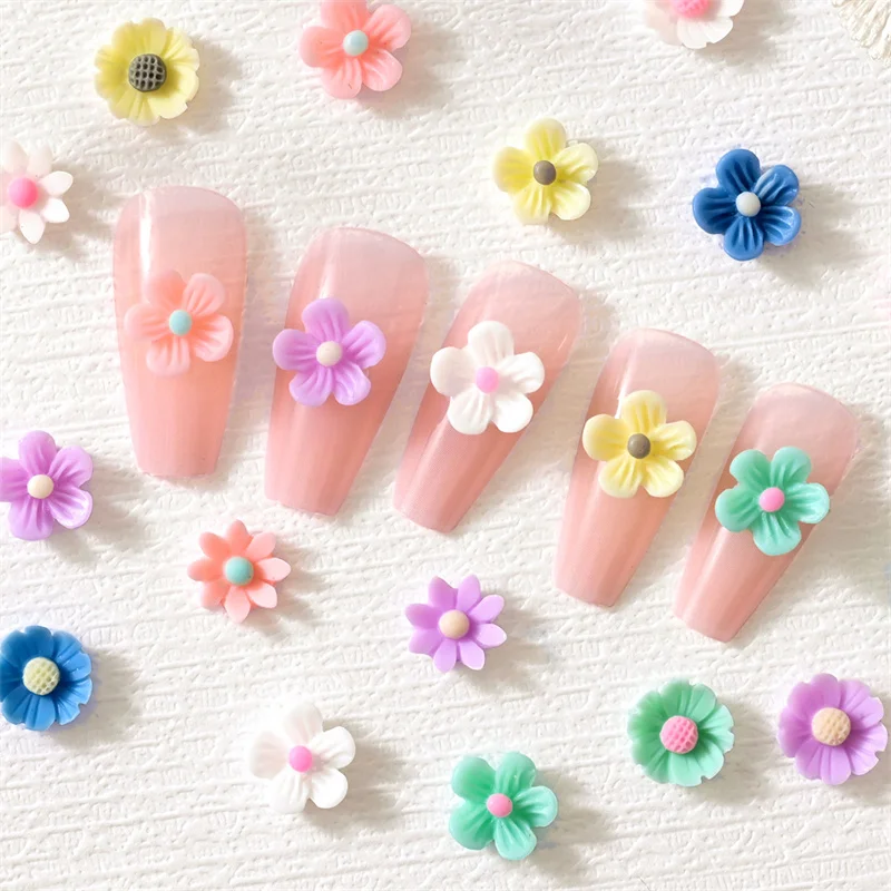 

100pcs Colorful Daisy Flower Nail Art Decoration Mini Five Petal Floret Resin Nail Charms Cute Jewelry For Manicure Accessories