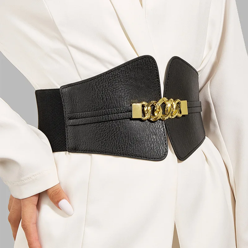 High Quality Leather Belt For Women Wide Design Waist Strap Corset Belt Adjustable No Buckle Female Ladies Elasticity Waistband