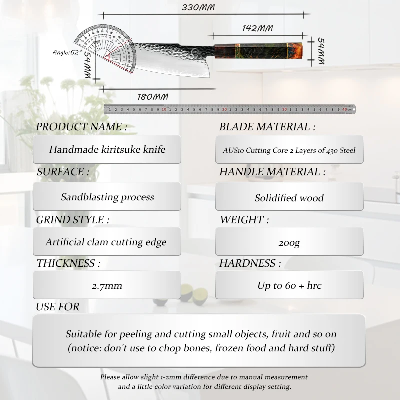 Профессиональный 7-дюймовый нож кирицукэ Grandsharp Ручная ковка нержавеющая сталь