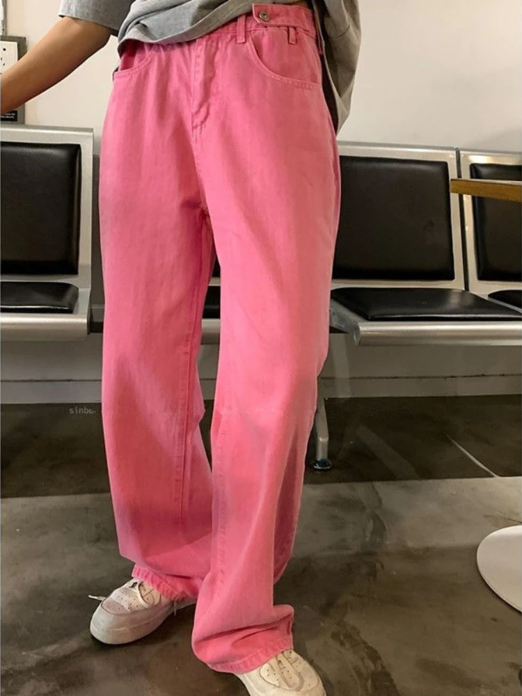 Женские мешковатые джинсы houhangzhou летние ярко-зеленые ярко-розовые 2022 с высокой