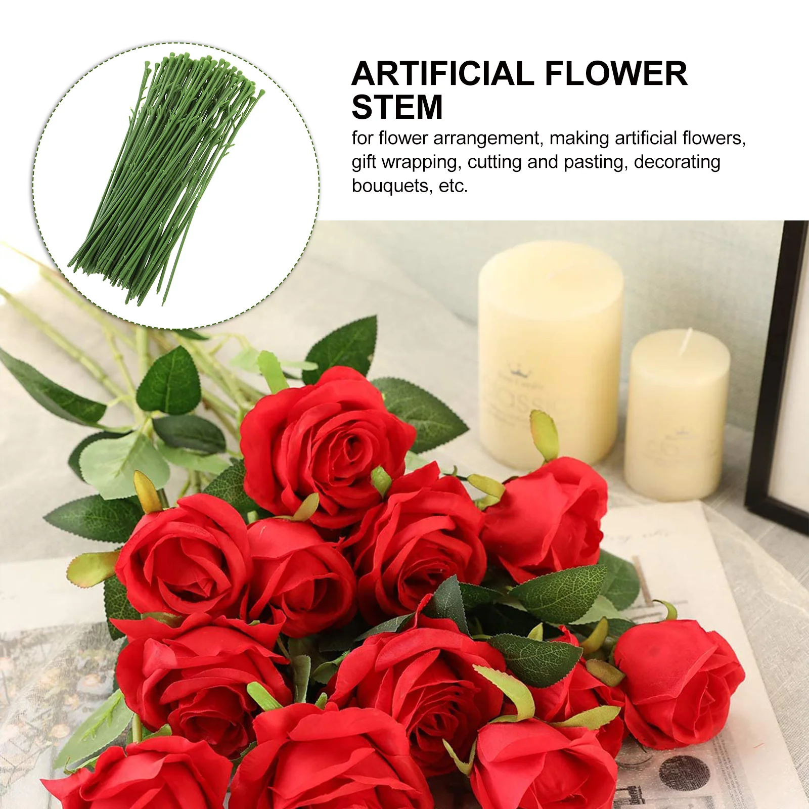 

100 Pcs Short Stem Flowers Arrangement Artificial Head Accessory Green Leaf Garland Floral Wire Bride Fake