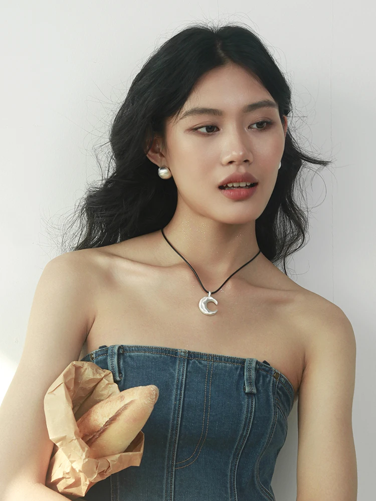 Кулон Moment Fantasy World Moon из стерлингового серебра кожаное ожерелье веревки длинная