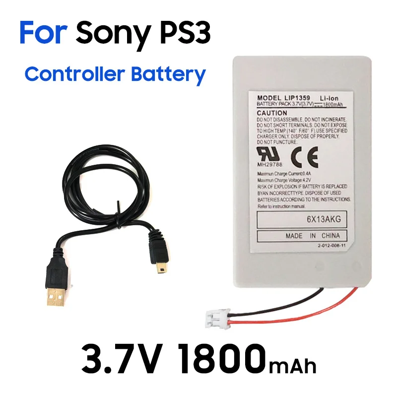 

GTF 1800mAh Replacement Battery Power for Supply + USB Data Charger Cable Cord Pack for Playstation 3 PS3 Controller