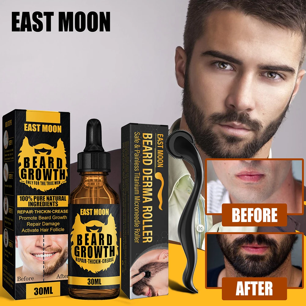 

Men Beard Growth Roller Set Natural Beard Growing Essential Oil Promote Facial Blood Circulation Anti Hair Loss for Men