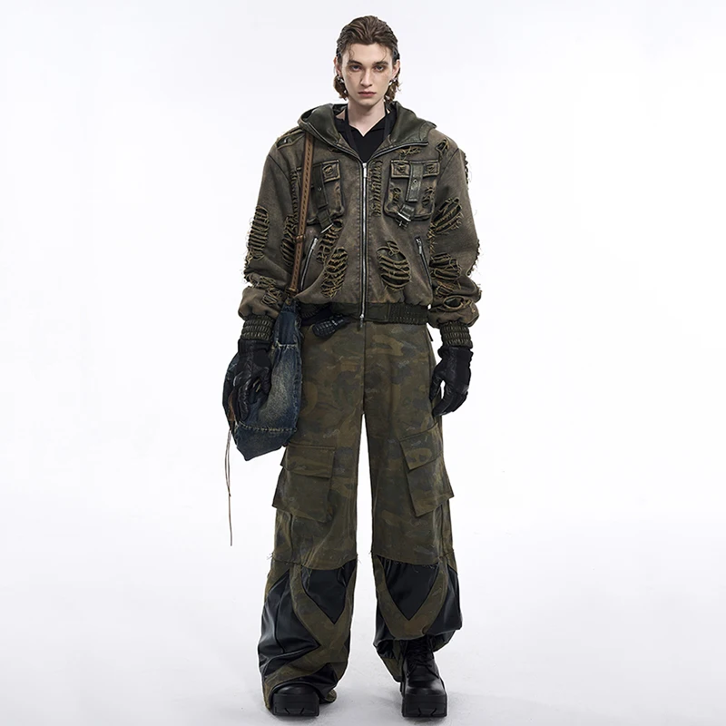 Мужская толстовка с капюшоном FEWQ Waste Soil осенне-зимняя кожаная пальто 2024