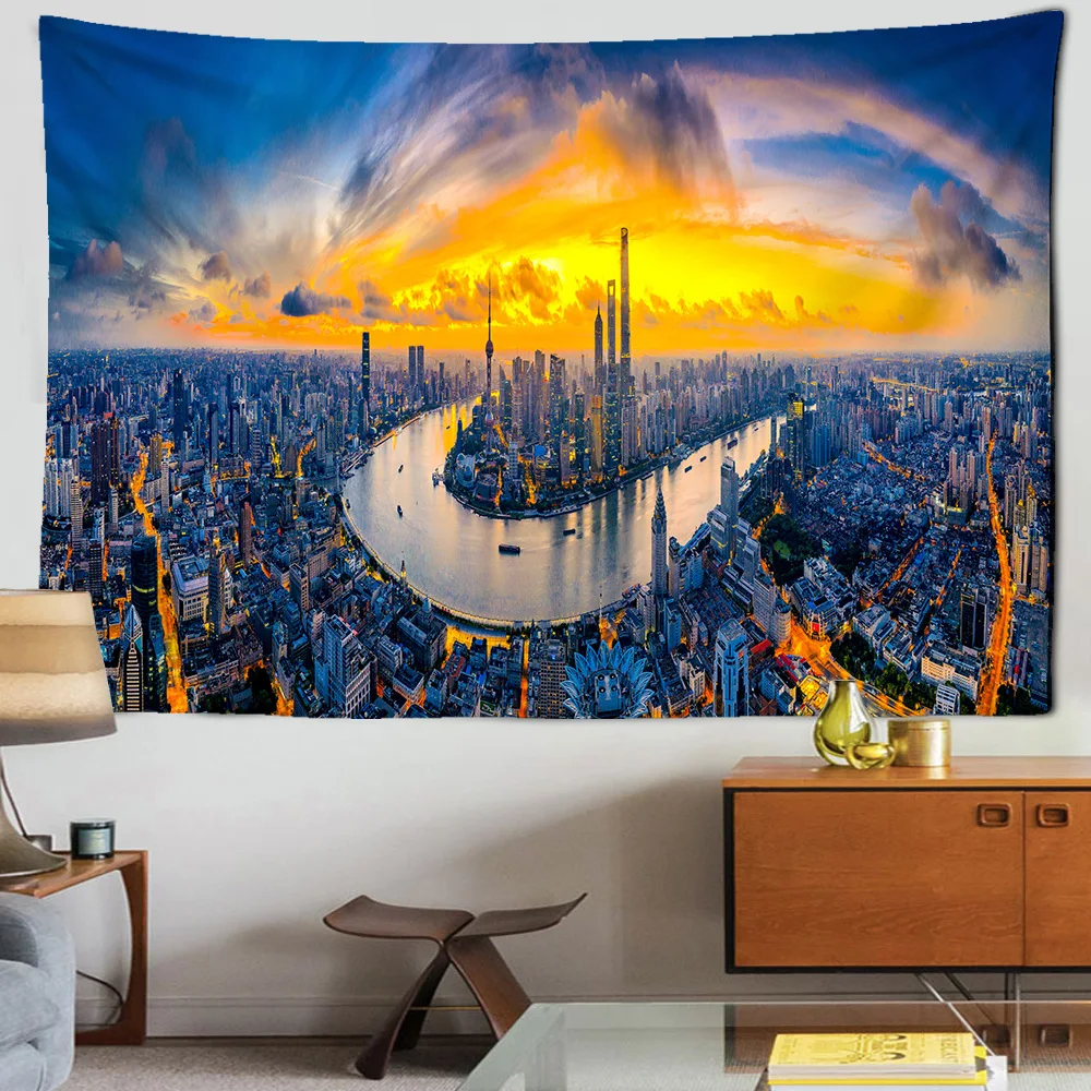 

City Night Scene Landscape Tapestry Polyester Wall Cloth Art Tapestry Hippie Wall Hanging Beach Towel Home Decor