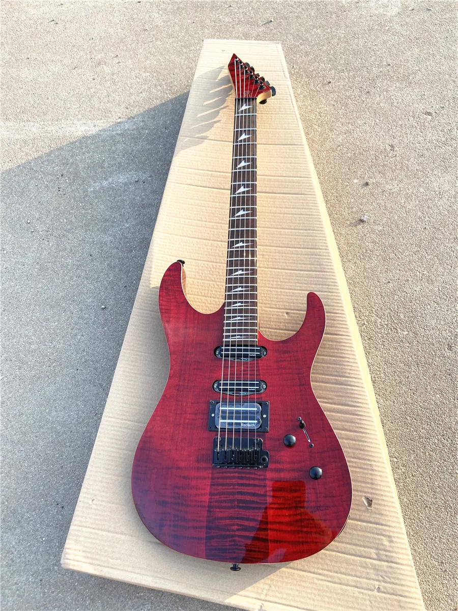 

Transparent red small double swing electric guitar Tiger mahogany xylophone body can be customized free shipping