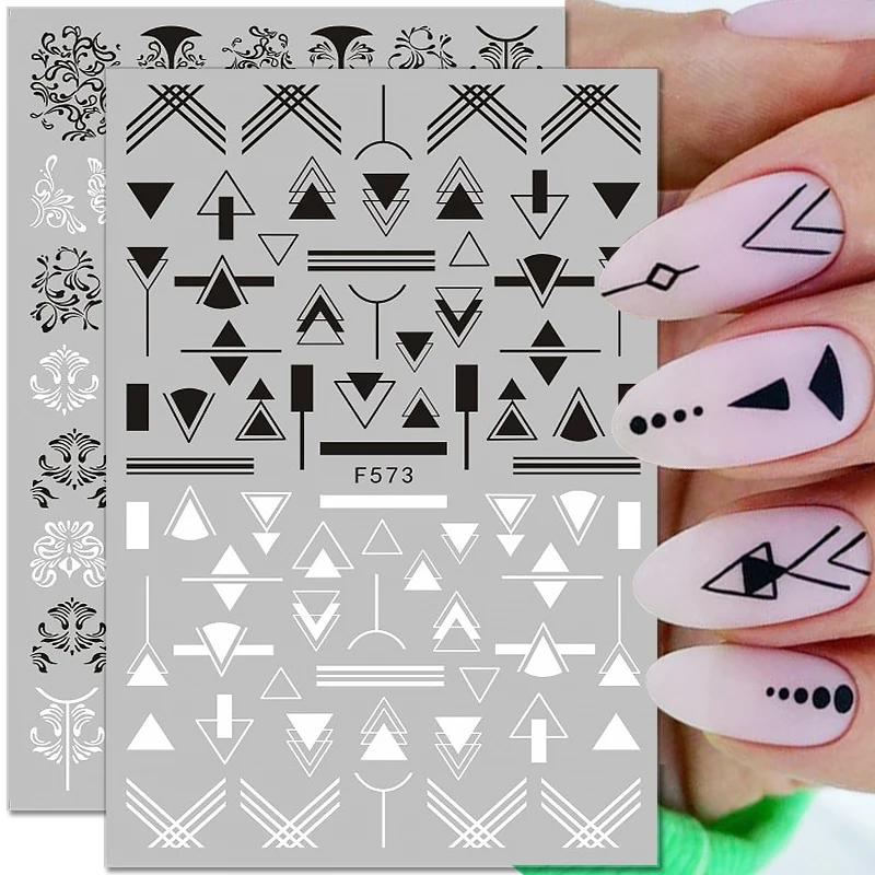 

3D Black Lines Nail Stickers Geometry Leaves Flower Nail Decals Nail Design Adhesive Sliders for Manicure Art Decoration