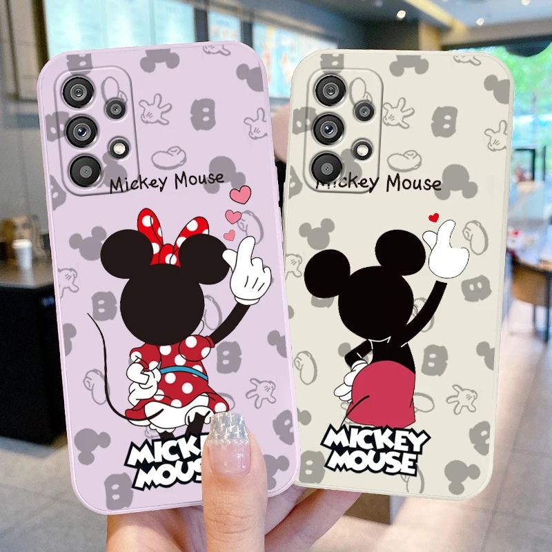 

Phone Case For Samsung Galaxy A73 A53 A33 A52 A32 A22 A71 A51 A21S A03S A50 5G Love Mickey Minnie Couple Liquid Rope Cover