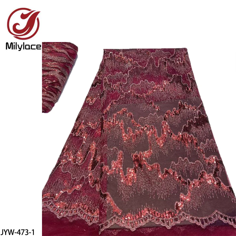 2022 High Quality African Sequins Lace Fabric  Nigerian Lace Embroidered Fabric for Sew Diy Dress Wedding Party JYW-473