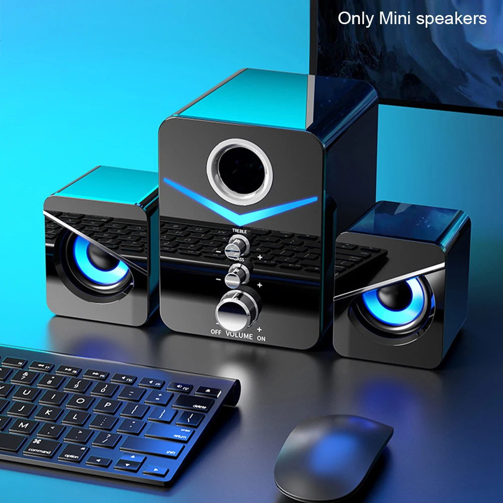 

3pcs/set Mini Speaker Surround Sound Adjustable With Light 9D Stereo Treble Bass ABS 2.1 PC Laptop Volume Control Home Audio
