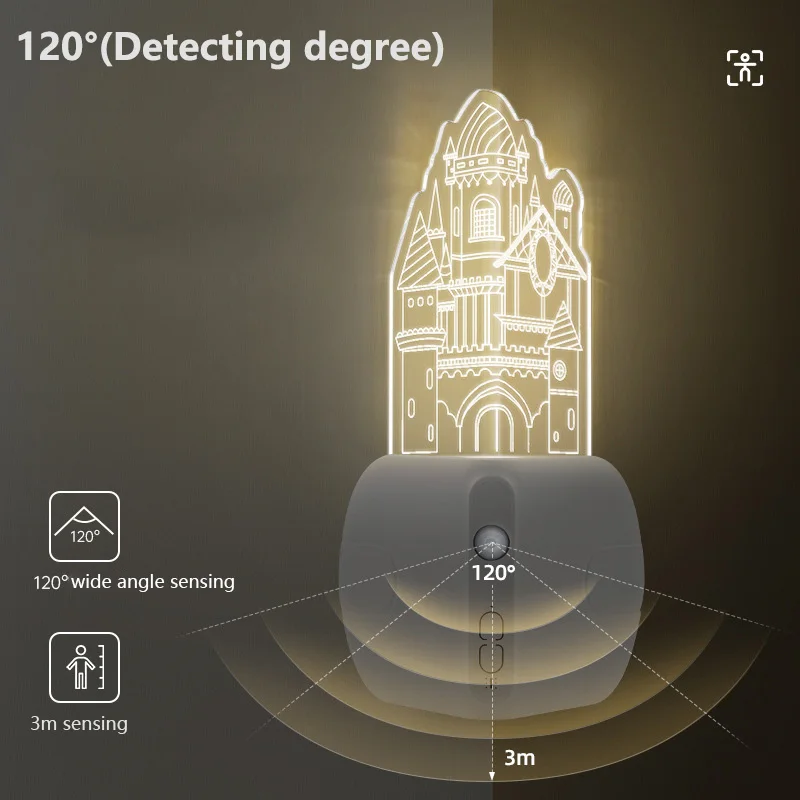

Motion Sensor Castle Design Night Light Rechargeable Battery Operated LED Lights Kids Room Stairs Corner Wall Decorative Lamp