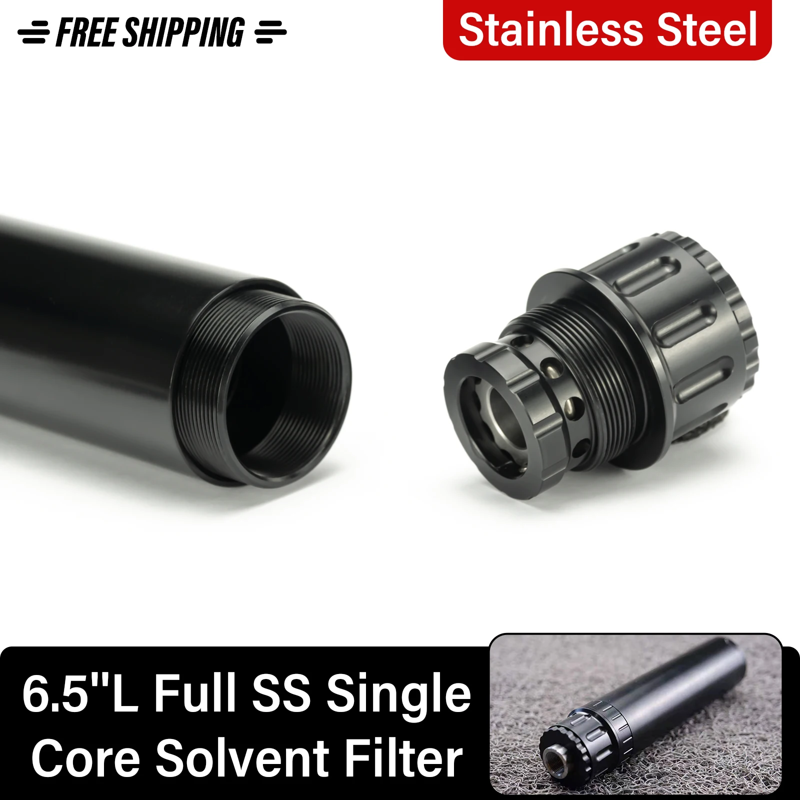 

6.5''L Full Stainless Steel Core Solvent Cleaning Tube Filter 1-3/16x24 Monocore 9.5mm Hole + 1/2x28 or 13.5x1LH Piston Booster