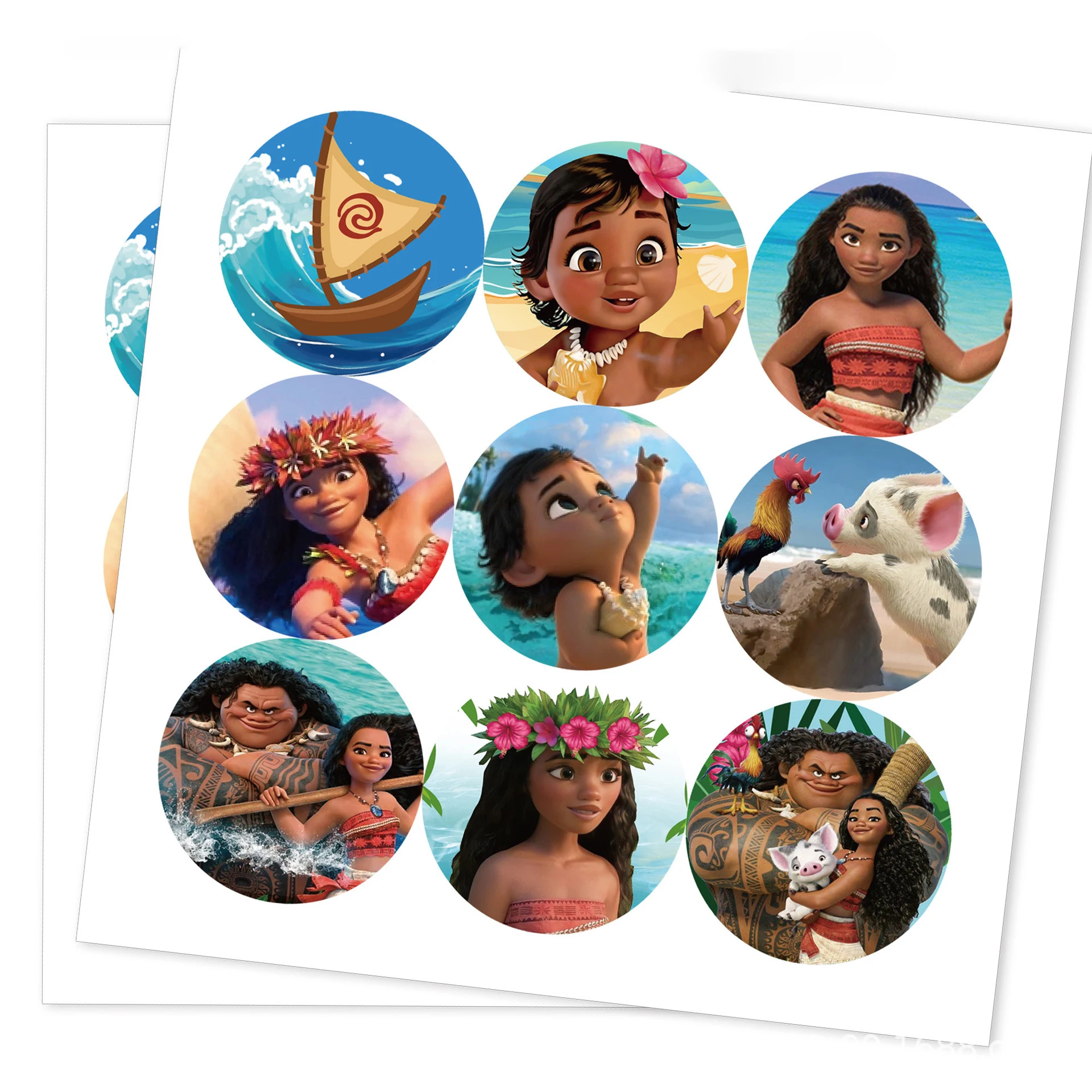 

90/180pcs Disney Moana Cartoon Disney Ocean Princess Kids birthday Party Round sticker Wraps Label Packaging