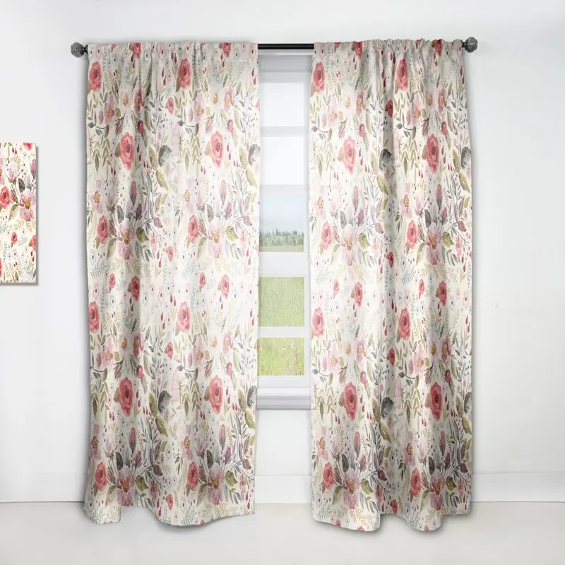

,Soft Romantic Drape for Bedroom "Romantic Soft Pink Vintage Flower and Leaves' Rustic Curtain Panel, Bedroom Drape for Dreamy A