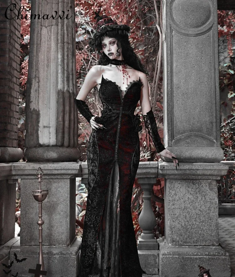 Оригинальное готическое бархатное платье с рыбьим хвостом осень 2024 новое