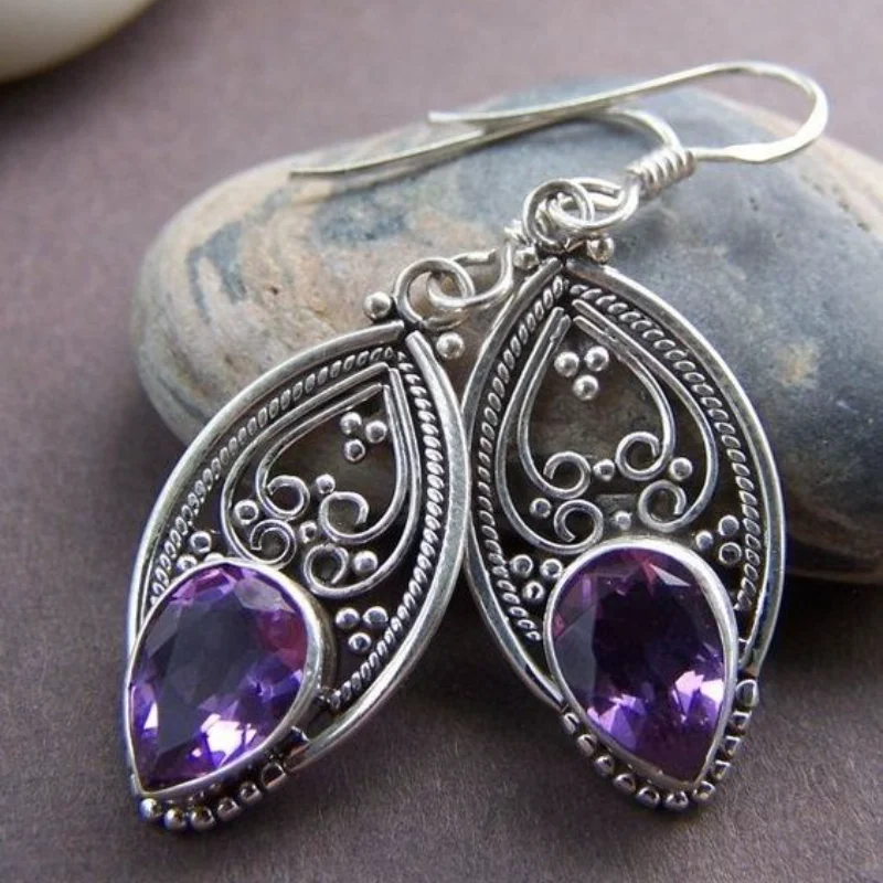 

Exquisite Fashion Silver Color Natural Amethyst stones Birthstone Bride Princess Wedding Engaent Jewelry