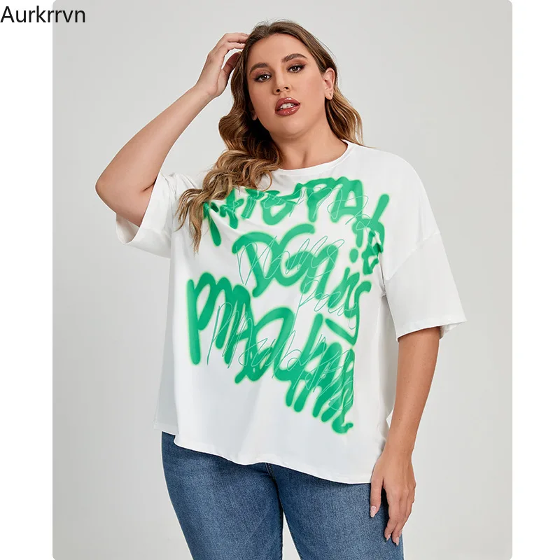 

Plus Size Women Clothing Women's Elegant Blouses Casual Loose Printing Letter White Big Size T-shirt Woman Fashion Summer 2022