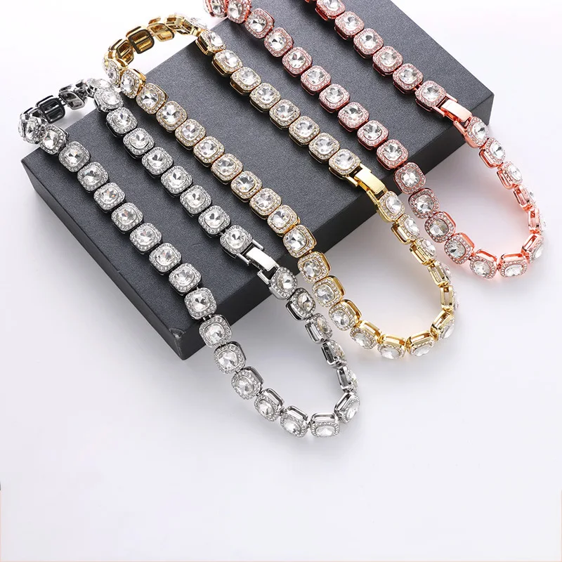 

12mm Hip Hop Necklace Ornaments Ice Inlaid Zircon Hiphop Cuban Chain Full Drill Bracelet Choker Jewelry for Men and Women